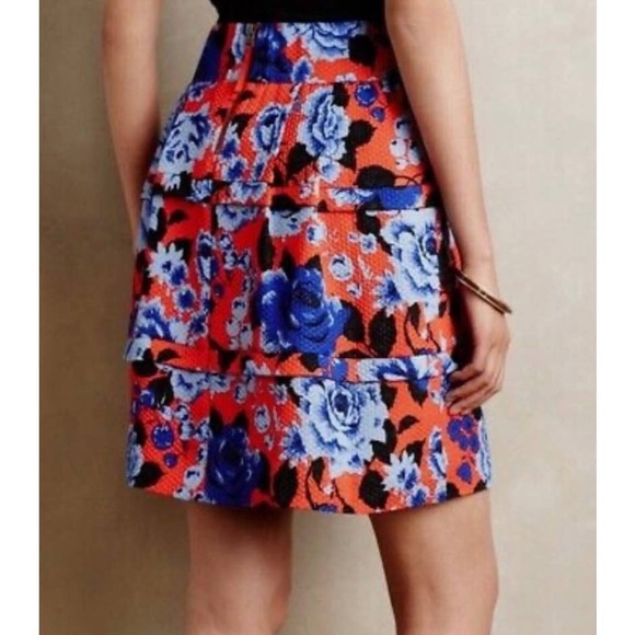 Anthropologie HD in Paris Tiered Floral Pockets Flouncy BEAUTIFUL Skirt Medium - Picture 4 of 16